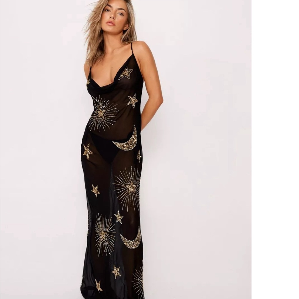 Nasty Gal Star dress gold and black swim dress